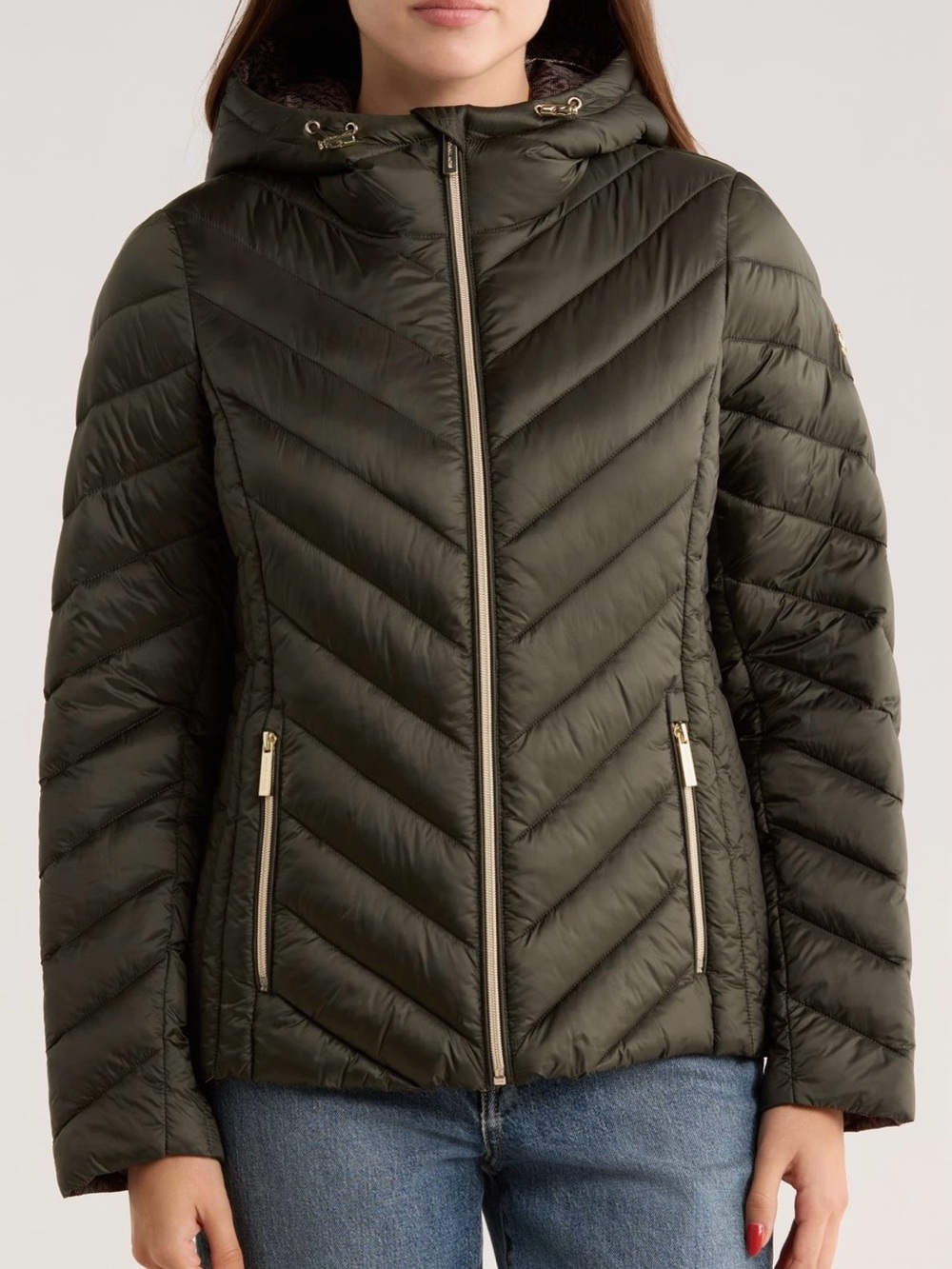 Michael Kors Olive Quilted Hooded Puffer Jacket